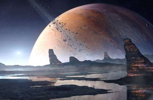 Planetary Reflection Sci-Fi Landscape