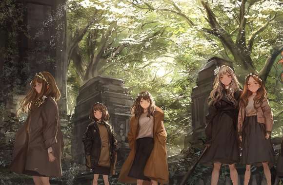 Plant Coat Smile Yellow Eyes Brown Eyes Baseball Bat Tree Flower Headdress Brown Hair Short Hair Long Hair Anime Original Wallpaper