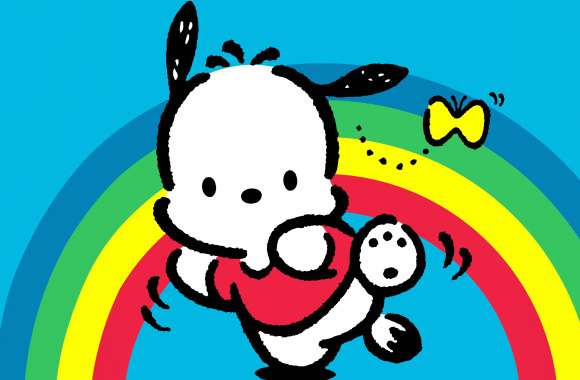 Pochacco Anime - Vibrant Rainbow Background