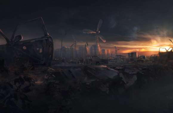 Post-Apocalyptic Windmill Sci-Fi wallpapers hd quality