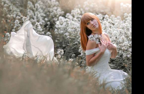 Radiant Bride A Beautiful Featuring a Redhead in White Flowers