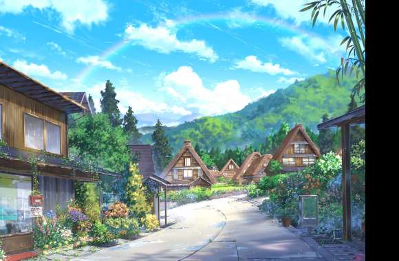 Rainbow Blossom Village - Anime wallpapers hd quality