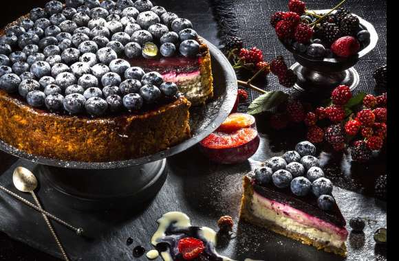 Raspberry Blueberry Berry Fruit Still Life Dessert Pastry Food Cake wallpapers hd quality