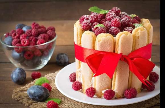 Raspberry Fruit Plum Baking Food Cake wallpapers hd quality