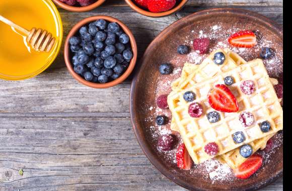 Raspberry Strawberry Blueberry Fruit Berry Honey Still Life Food Waffle