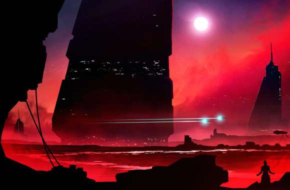 Red Silhouette Sci-Fi Skyline