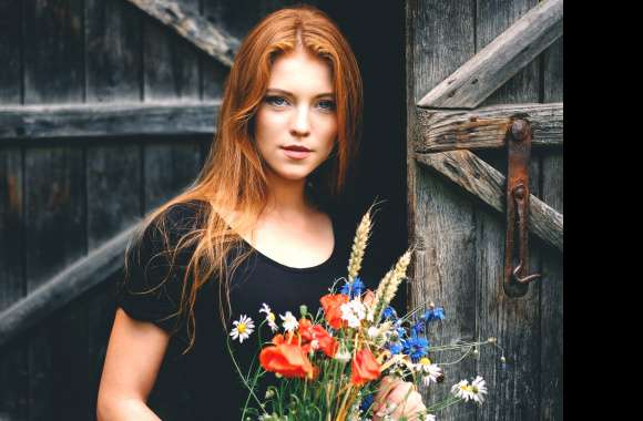 Redhead Beauty with Flowers -