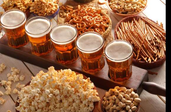 Refreshing Beer and Snacks A HD Delight