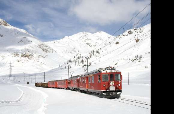 RhB Electric Train in Swiss Winter Mountains -