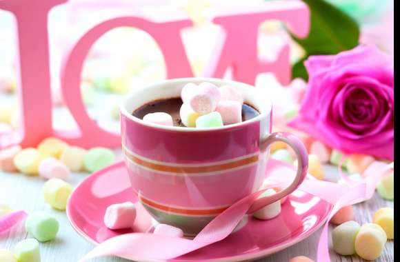 Rose Romantic Cup Chocolate Marshmallow Food Drink