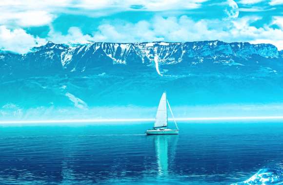 Sailing boat Mountains