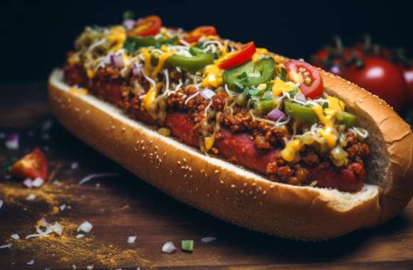 Savory Chili Dog - Delicious Delight for Your Desktop