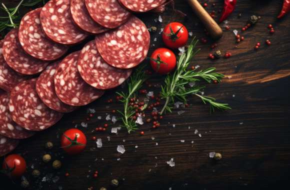 Savory Salami HD Desktop Wallpaper with Herbs and Spices
