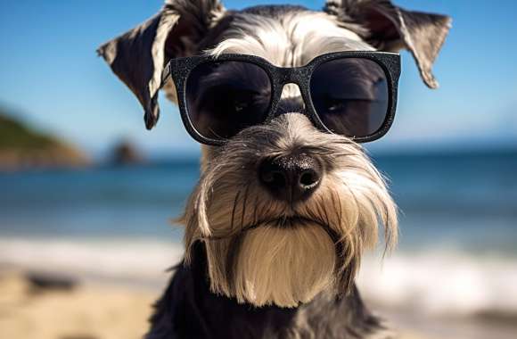Schnauzer Dog On The Beach Wallpaper wallpapers hd quality