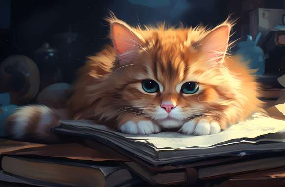 Scholarly Cat with Book