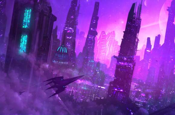 Sci-Fi Purple City wallpapers hd quality