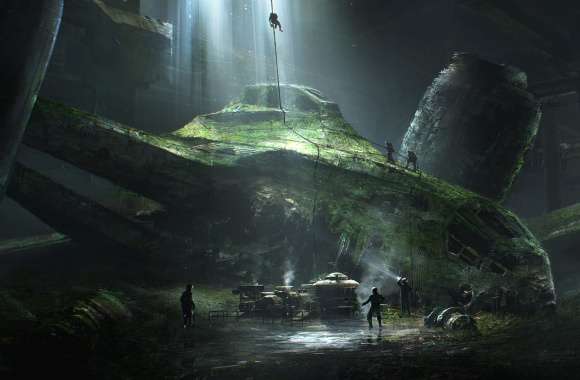 Sci-Fi Spaceship in an Enigmatic Ruin