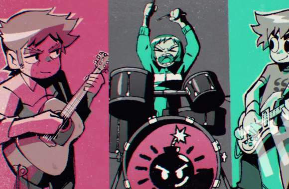 Scott Pilgrim Band Vibrant Comic Art Background