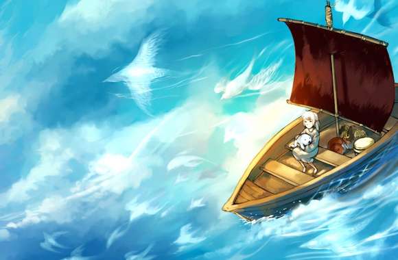 Serene Adventure Anime of Water, Birds, and Companions