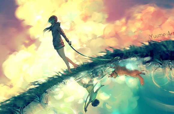 Serene Moments HD Anime Wallpaper of a Dog and Companion