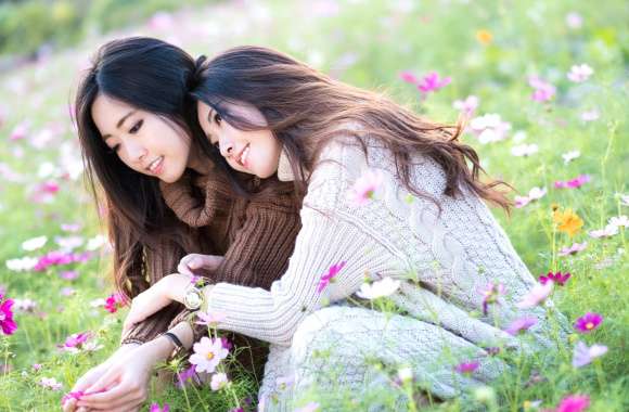 Serene Smiles in a Pink Flower Field -