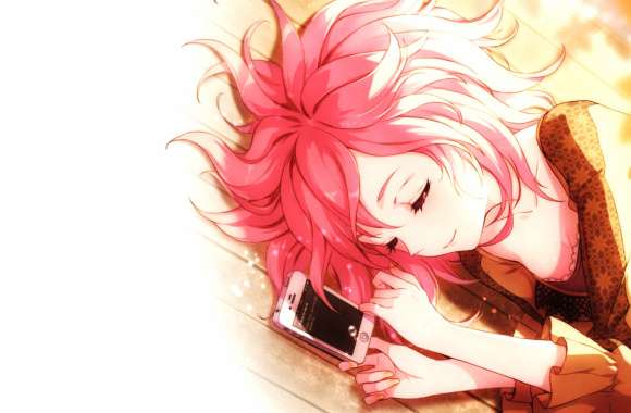 Sleeping Pink-Haired Anime Girl with Phone -