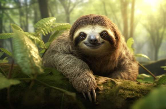 Sloth in Sunlit Forest - HD Desktop Wallpaper