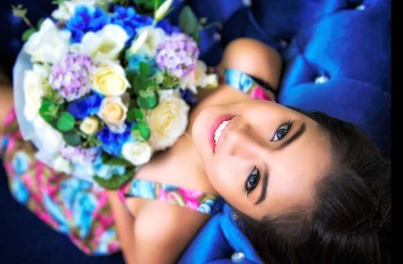 Smile Bouquet Flower Model Thai Woman Asian