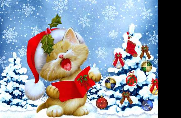 Snow Christmas Tree Winter Kitten Cat Holiday Christmas