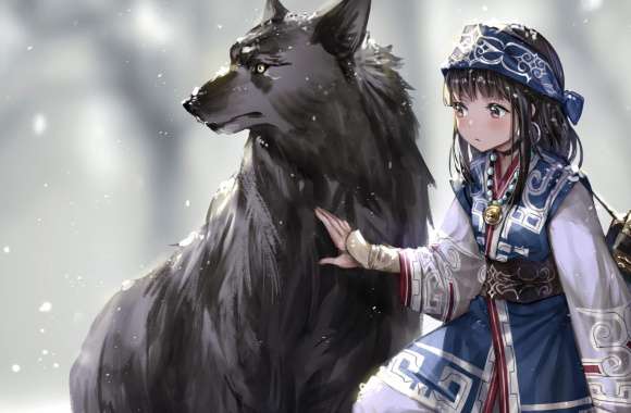 Snowfall and Canine Companion - Anime