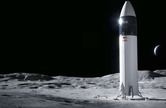 SpaceX Starship HLS on Lunar Surface - HD Space Wallpaper