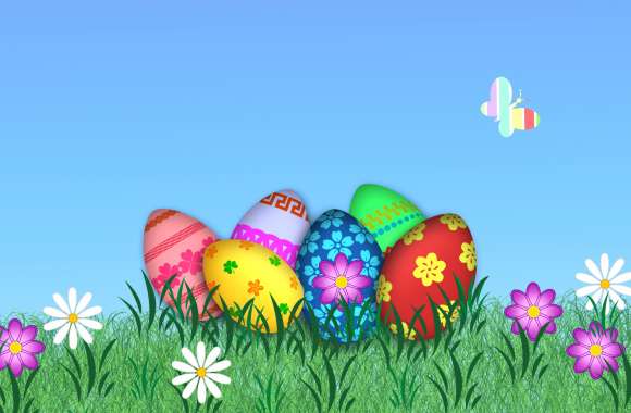 Spring Colorful Grass Flower Egg Easter Egg Holiday Easter