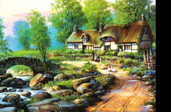 Spring Cottage Serenity - HD Vintage Wallpaper