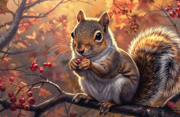 Squirrel Feast in Autumn -