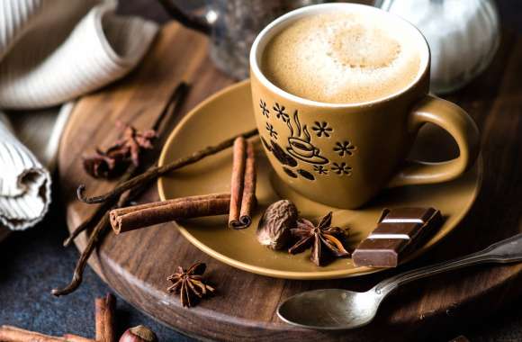 Star Anise Chocolate Cinnamon Still Life Cup Food Coffee