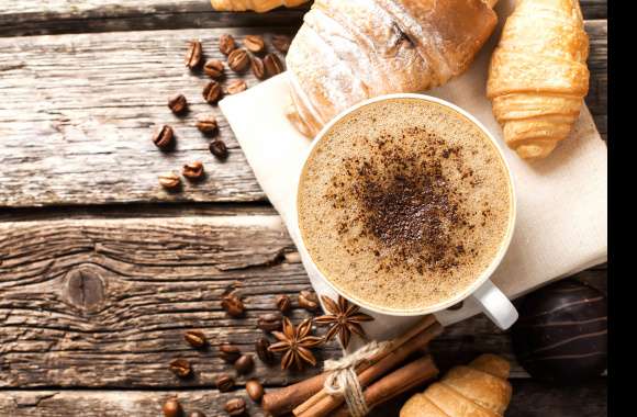Star Anise Cinnamon Croissant Coffee Beans Cup Coffee Food Breakfast
