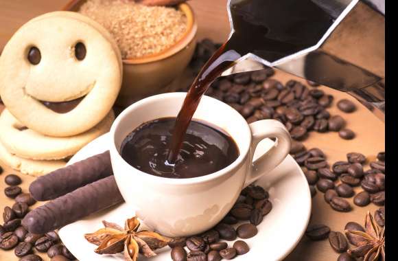 Star Anise Smile Cookie Cup Still Life Coffee Beans Food Coffee