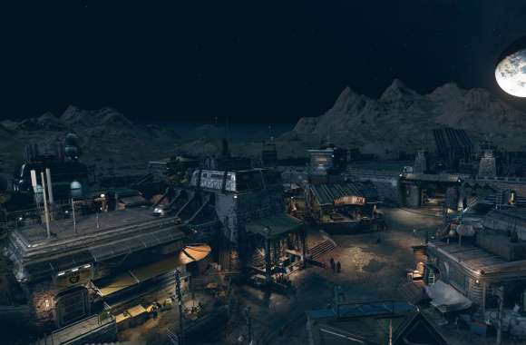 Starry Moonlit Night over Sci-Fi Settlement