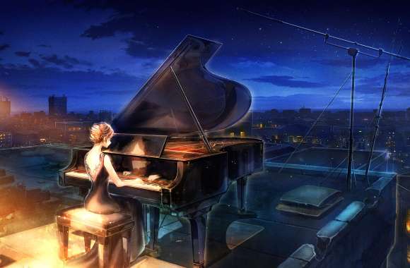 Starry Sky Night Piano Pianist Anime Music