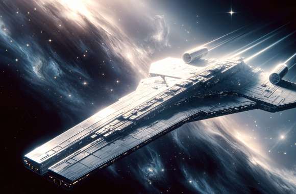 Stellar Voyage HD Sci-Fi Spaceship Wallpaper