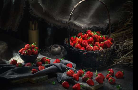 Still Life Berry Fruit Basket Food Strawberry