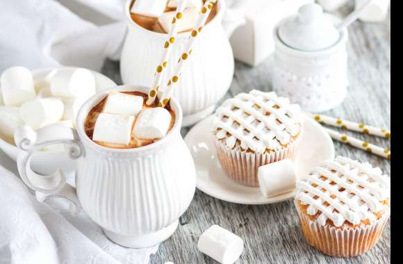 Still Life Marshmallow Muffin Food Hot Chocolate