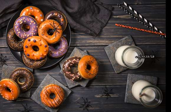 Still Life Sweets Candy Milk Spider Halloween Food Doughnut