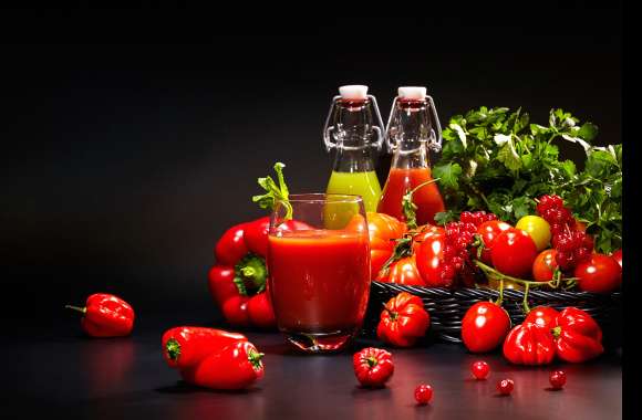 Still Life Tomato Pepper Glass Food Juice