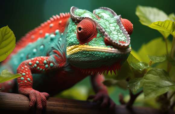 Stunning Chameleon - Vibrant Reptile Amidst Foliage
