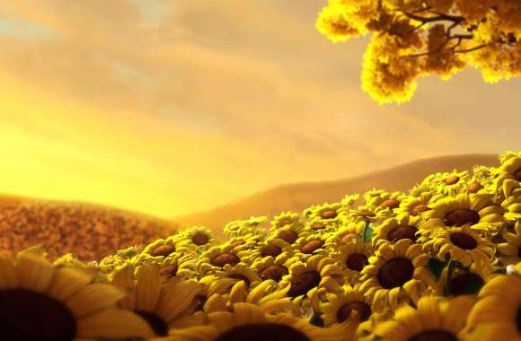 Sunflower Serenity - HD Landscape Wallpaper