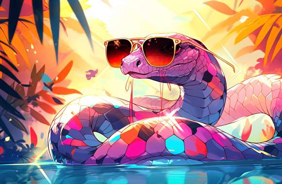 Sunglass Snake AI Art - Vibrant HD Desktop Wallpaper