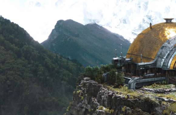 The Creator 2023 Futuristic Dome Structure Amidst Snowy Mountains