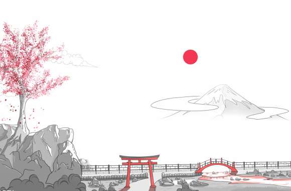 Torii Minimalist Nature Mount Fuji