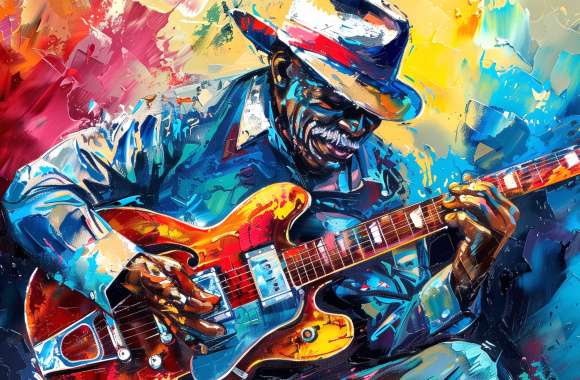 Vibrant Blues Guitarist - HD Music Wallpaper